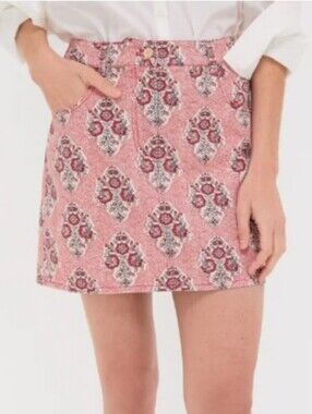 Tuckernuck Pink Patterned Mini Skirt with Button Detail